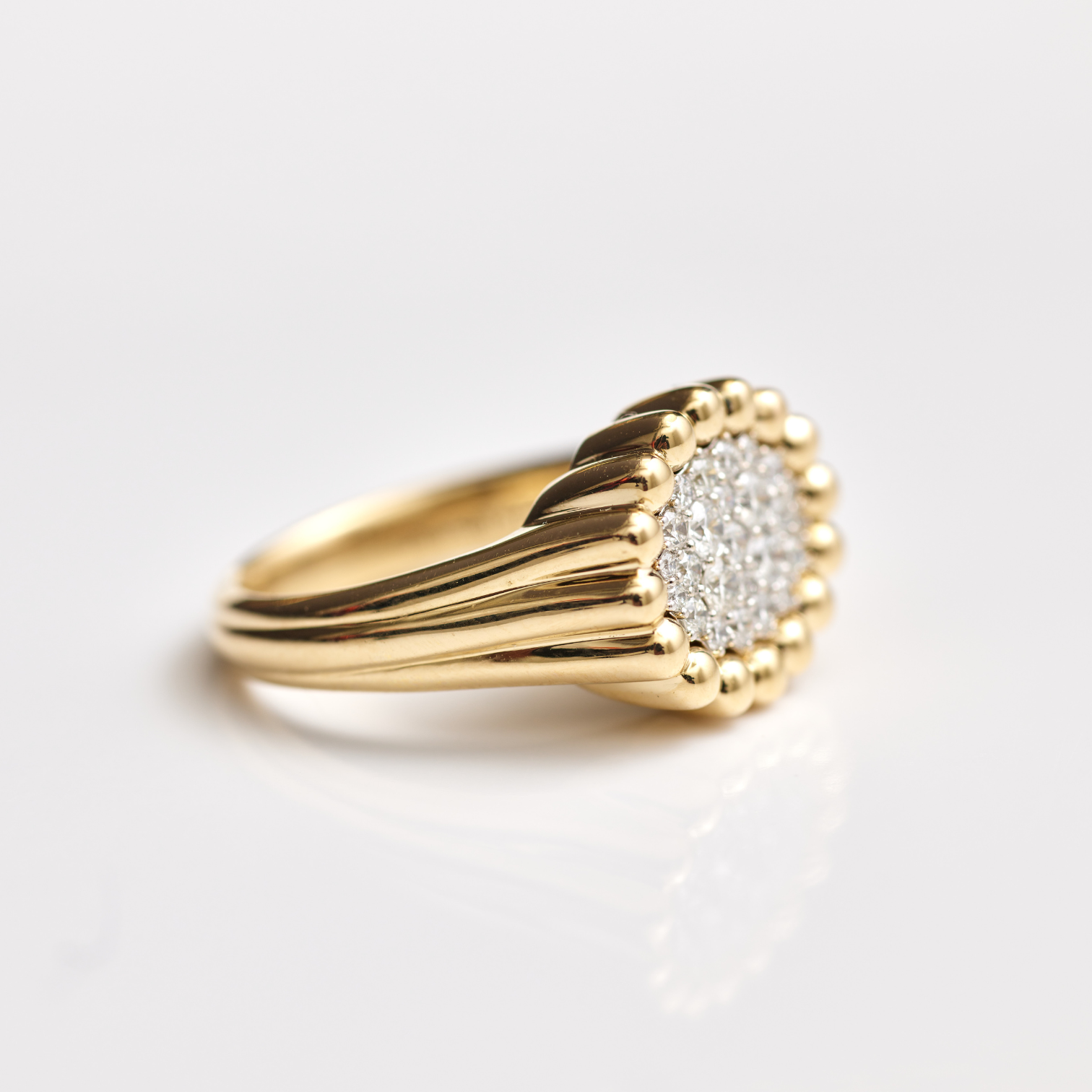 Beaded Pave-Diamond Signet Ring