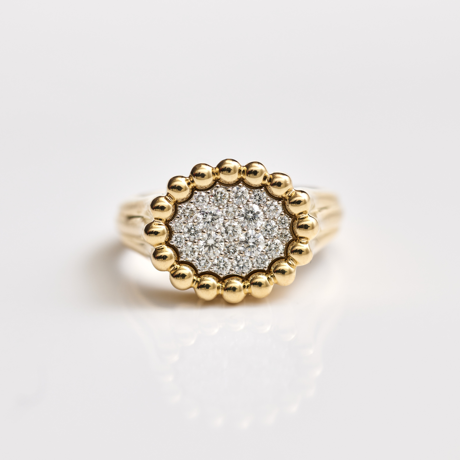 Beaded Pave-Diamond Signet Ring