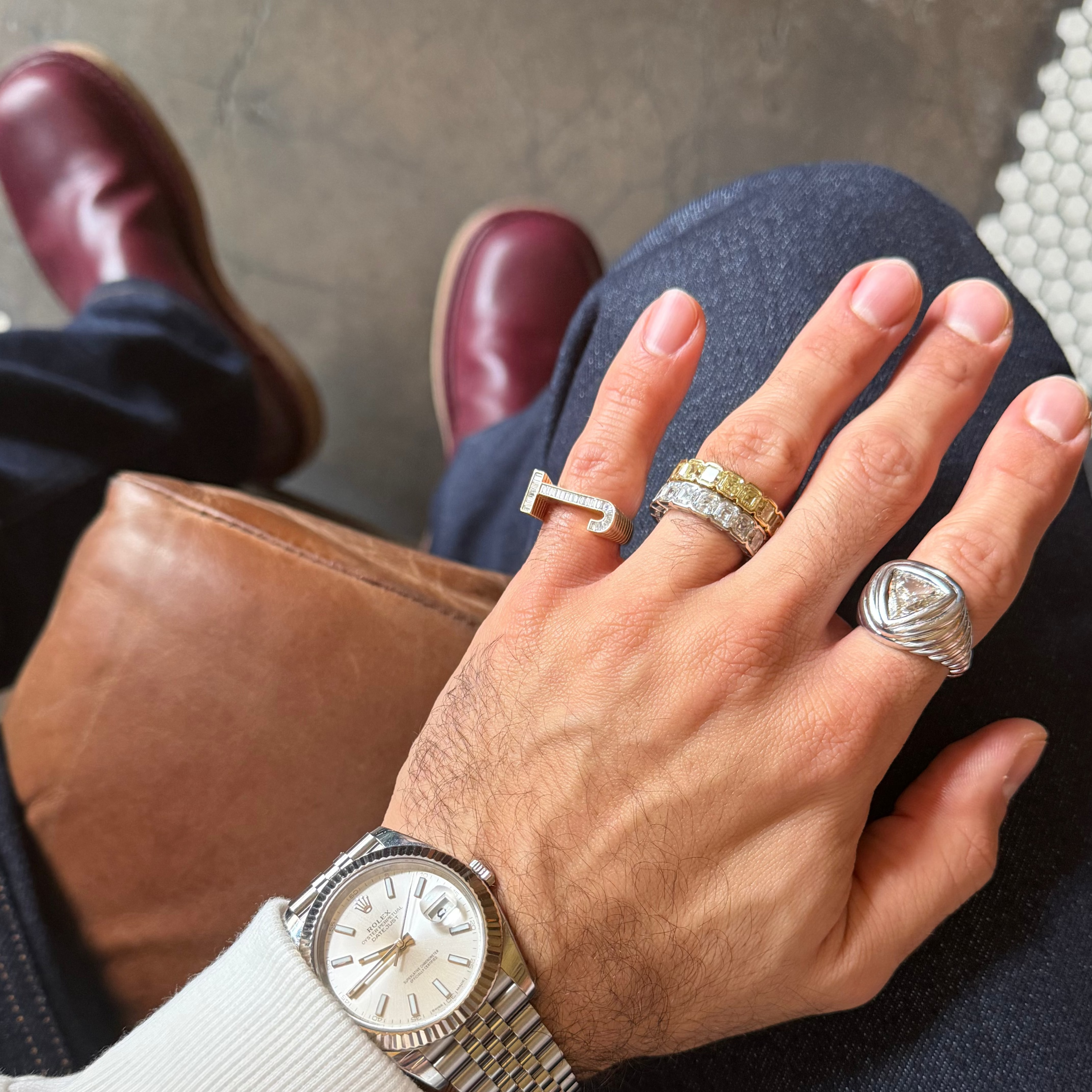 Grandsize Encrusted Initial Ring, Letter J