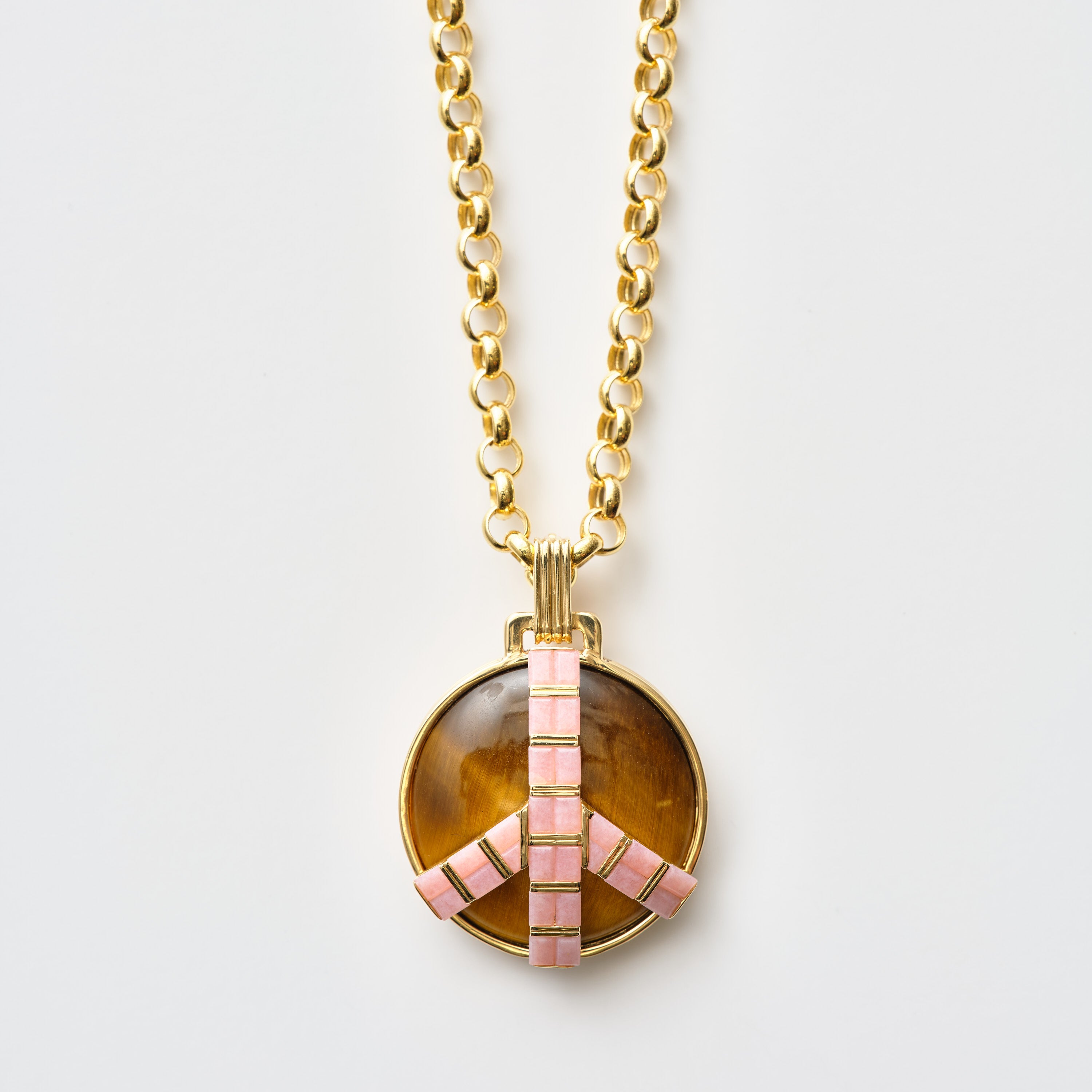 Mid-Size Peace Pendant, Tigers Eye & Pink Opal