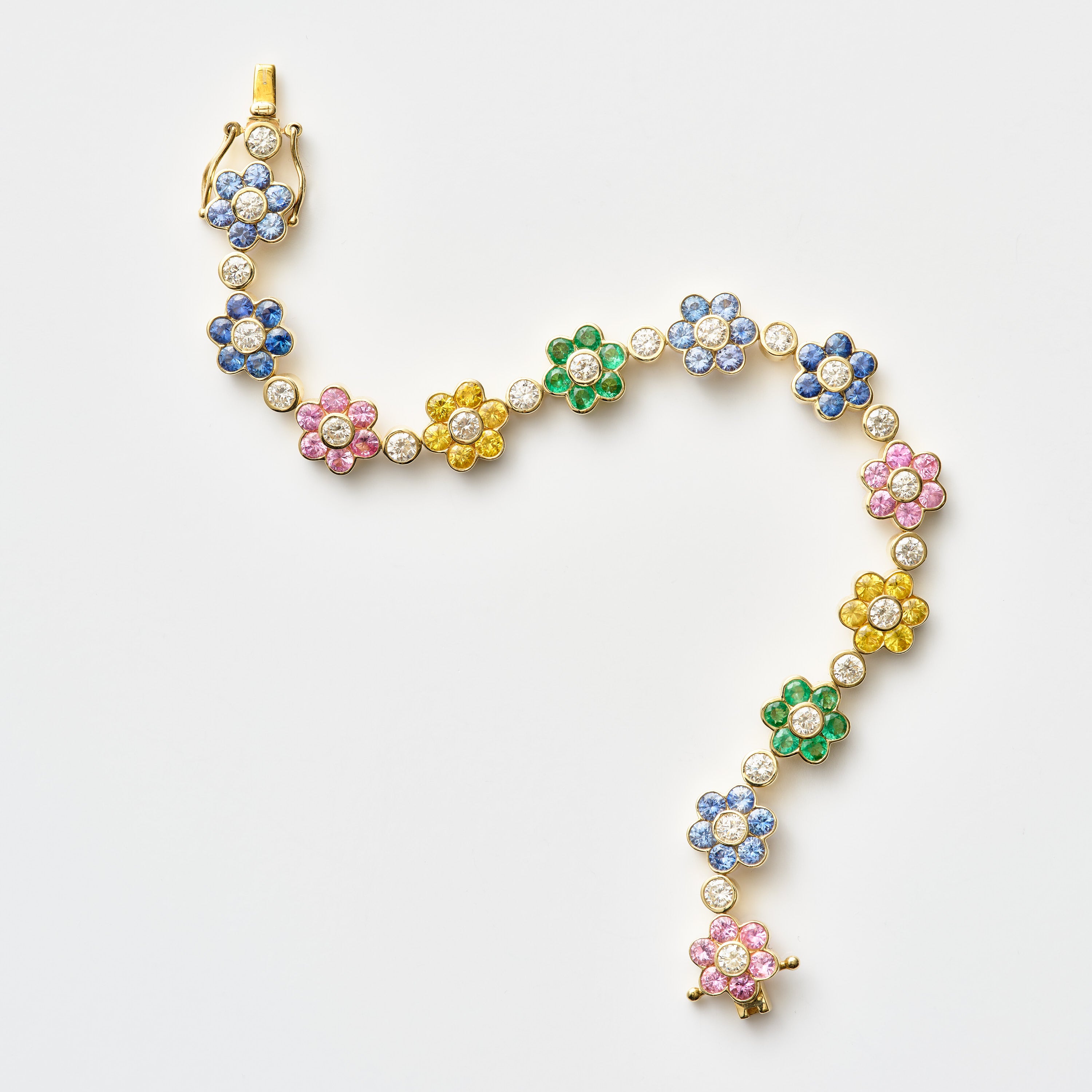 Rainbow Sapphire & Diamond Floral Bracelet