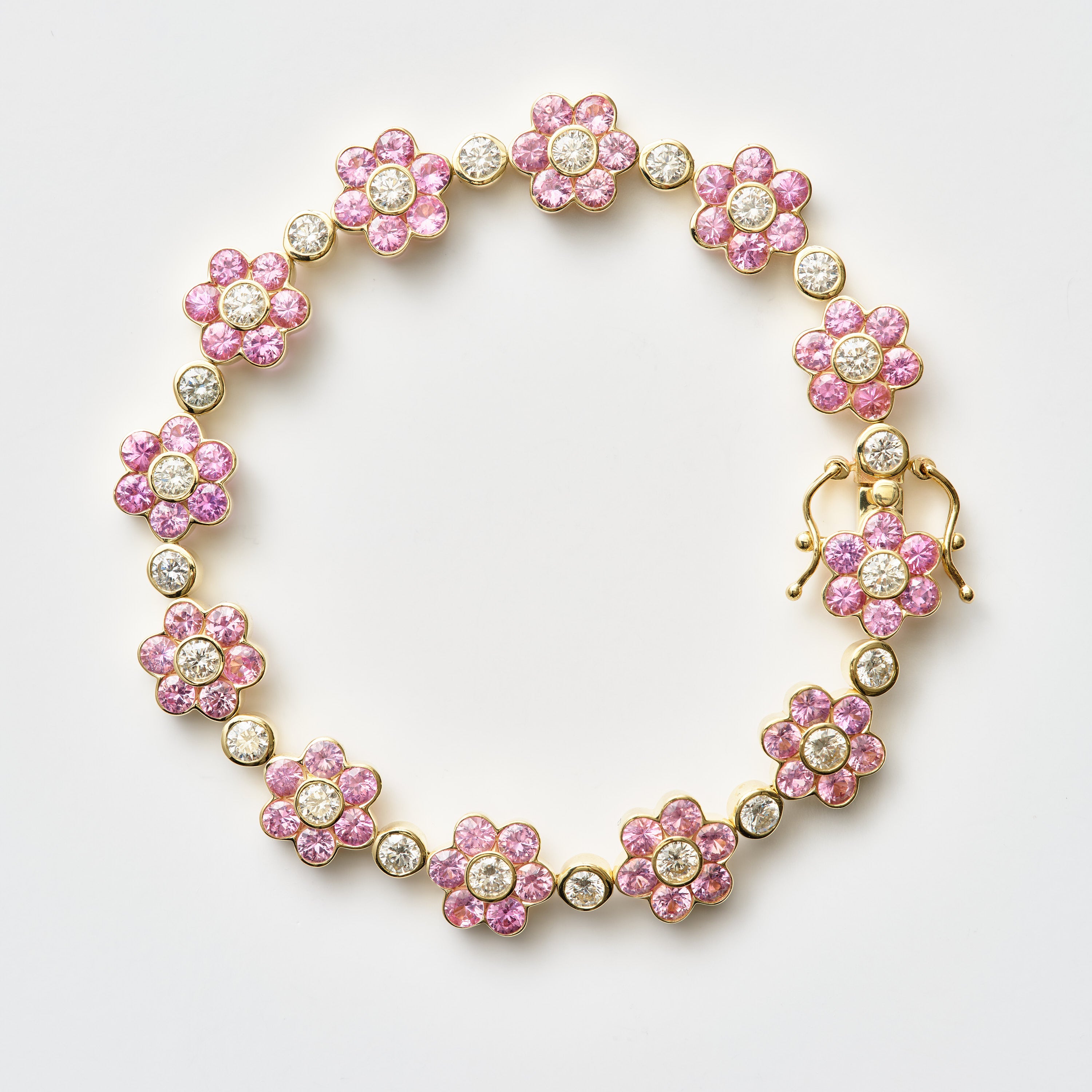 Pink Sapphire & Diamond Floral Bracelet