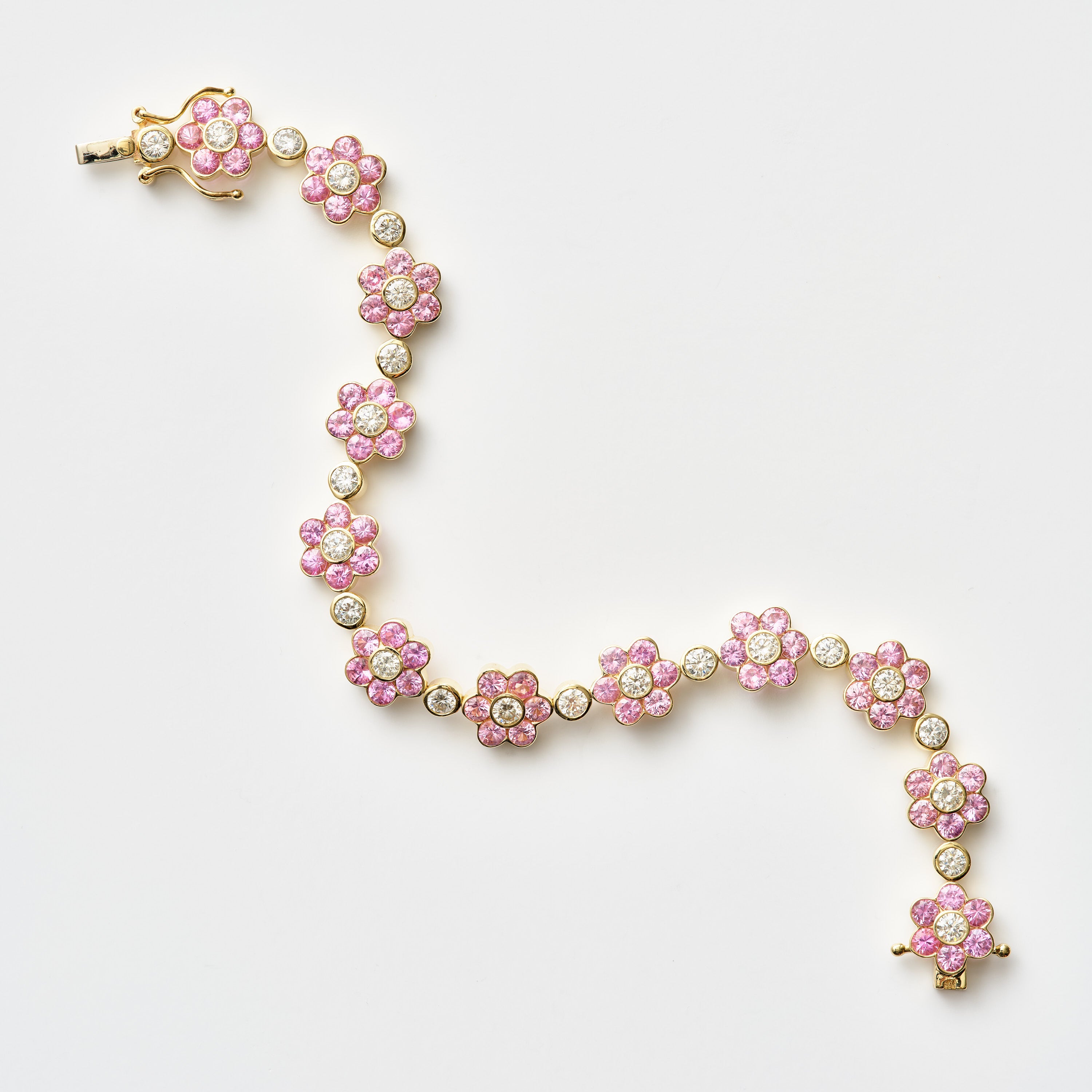Pink Sapphire & Diamond Floral Bracelet