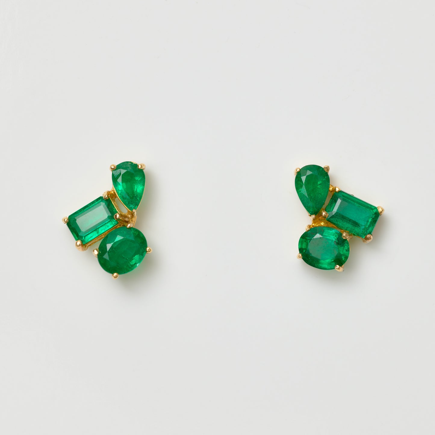 Emerald Triple Gem Studs