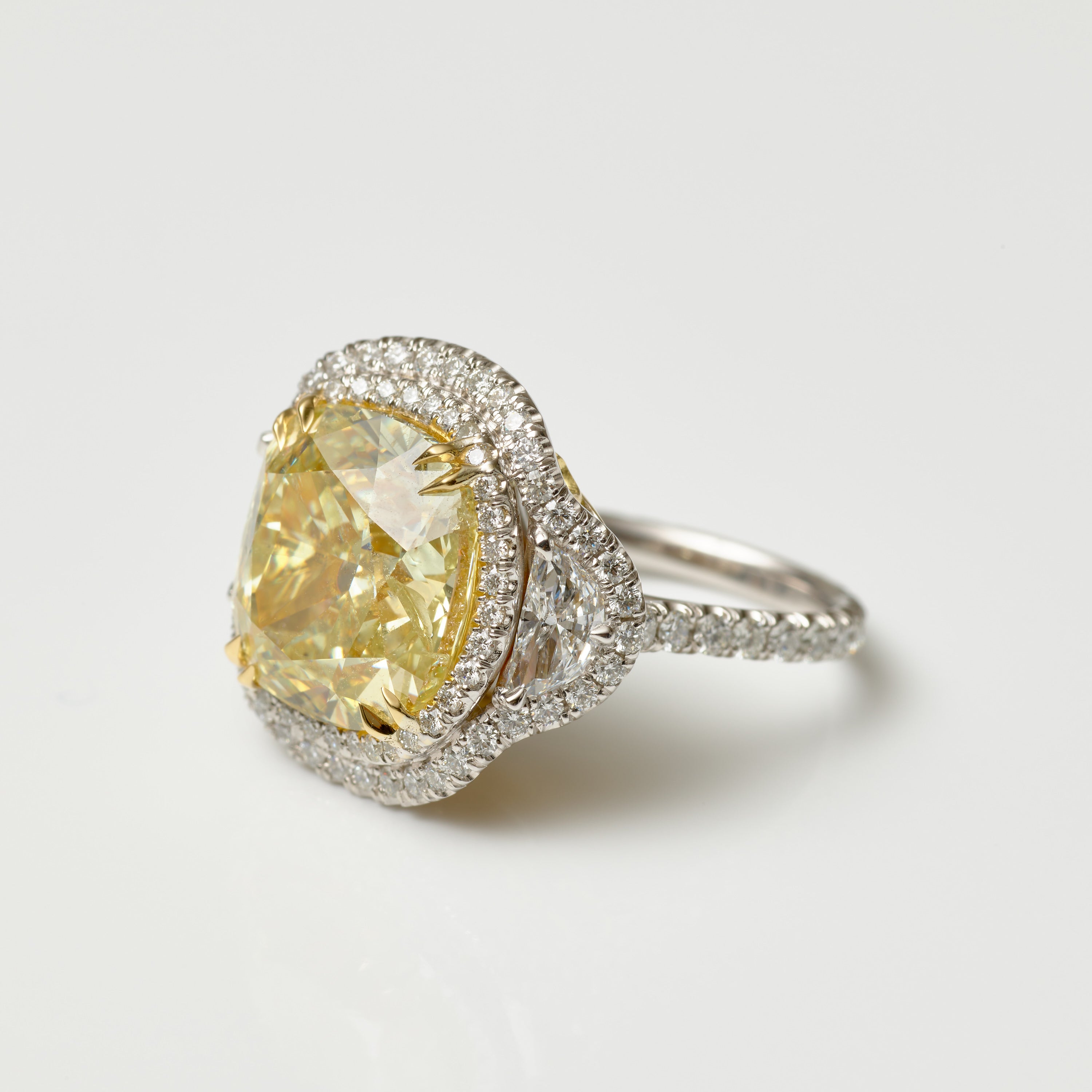 Yellow Cushion Diamond Double-Halo Ring