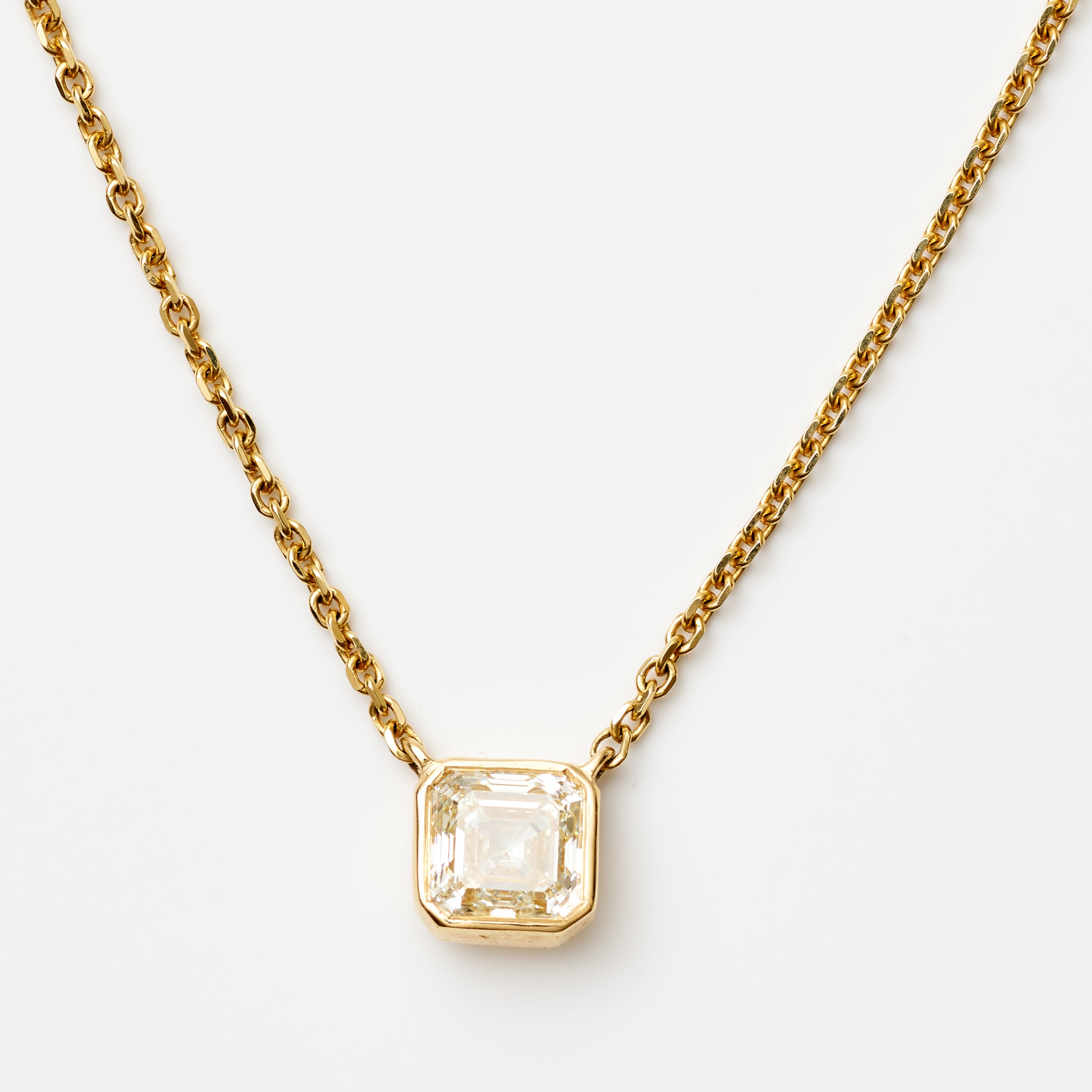 Asscher Bezel Diamond Pendant Necklace
