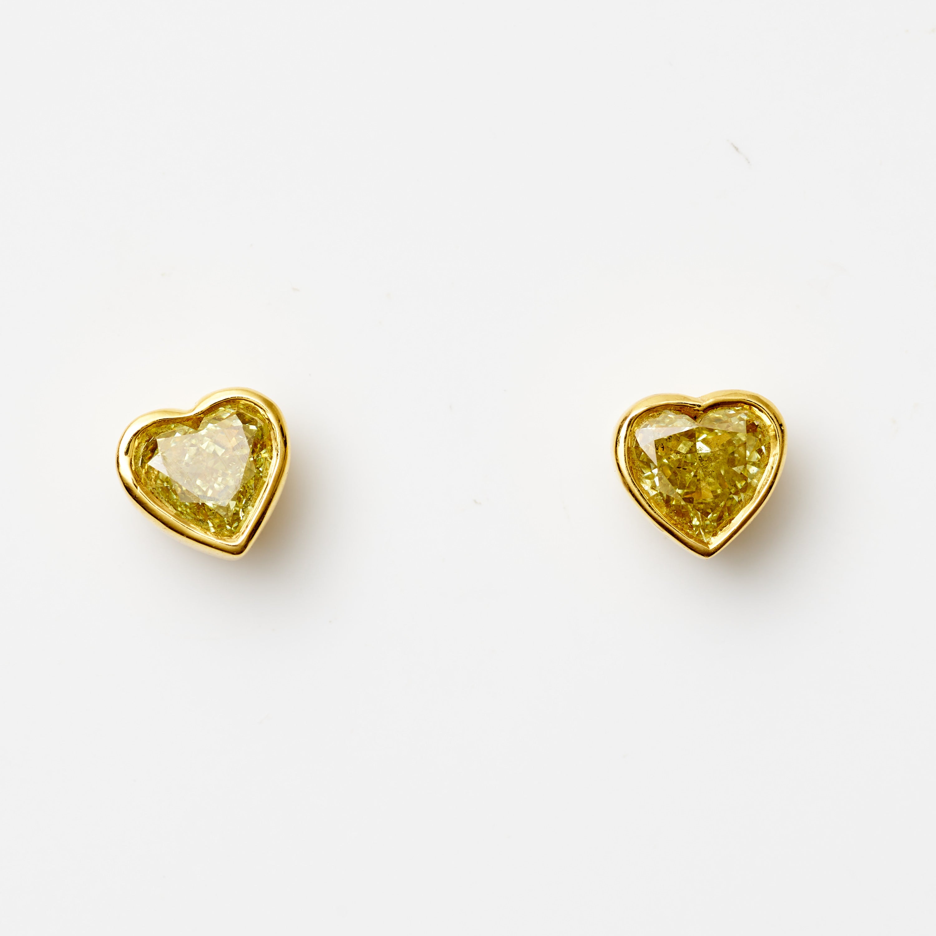 Yellow Diamond Bezel Heart Studs