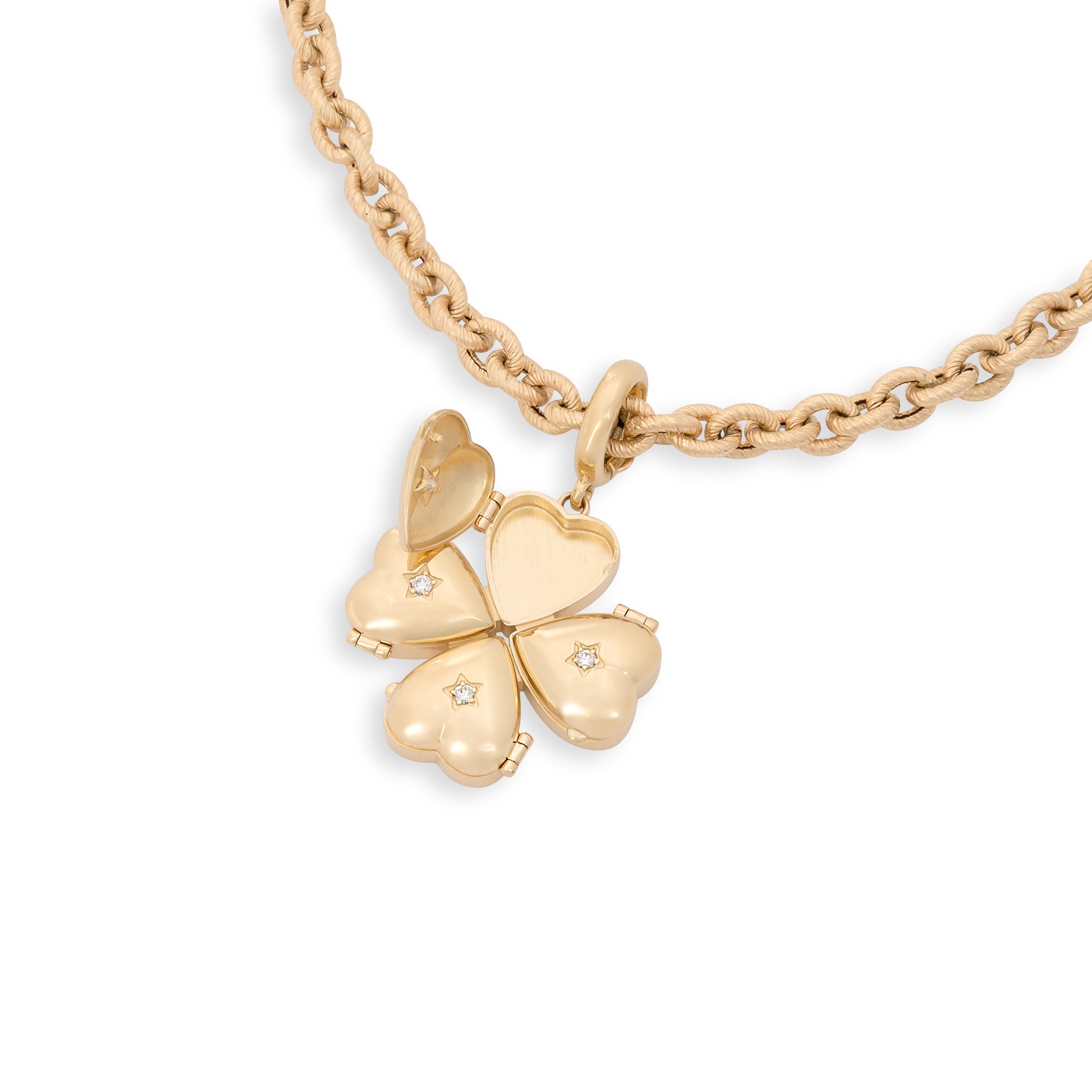 Bruno Yellow Gold and Diamond "Secret" Clover Pendant