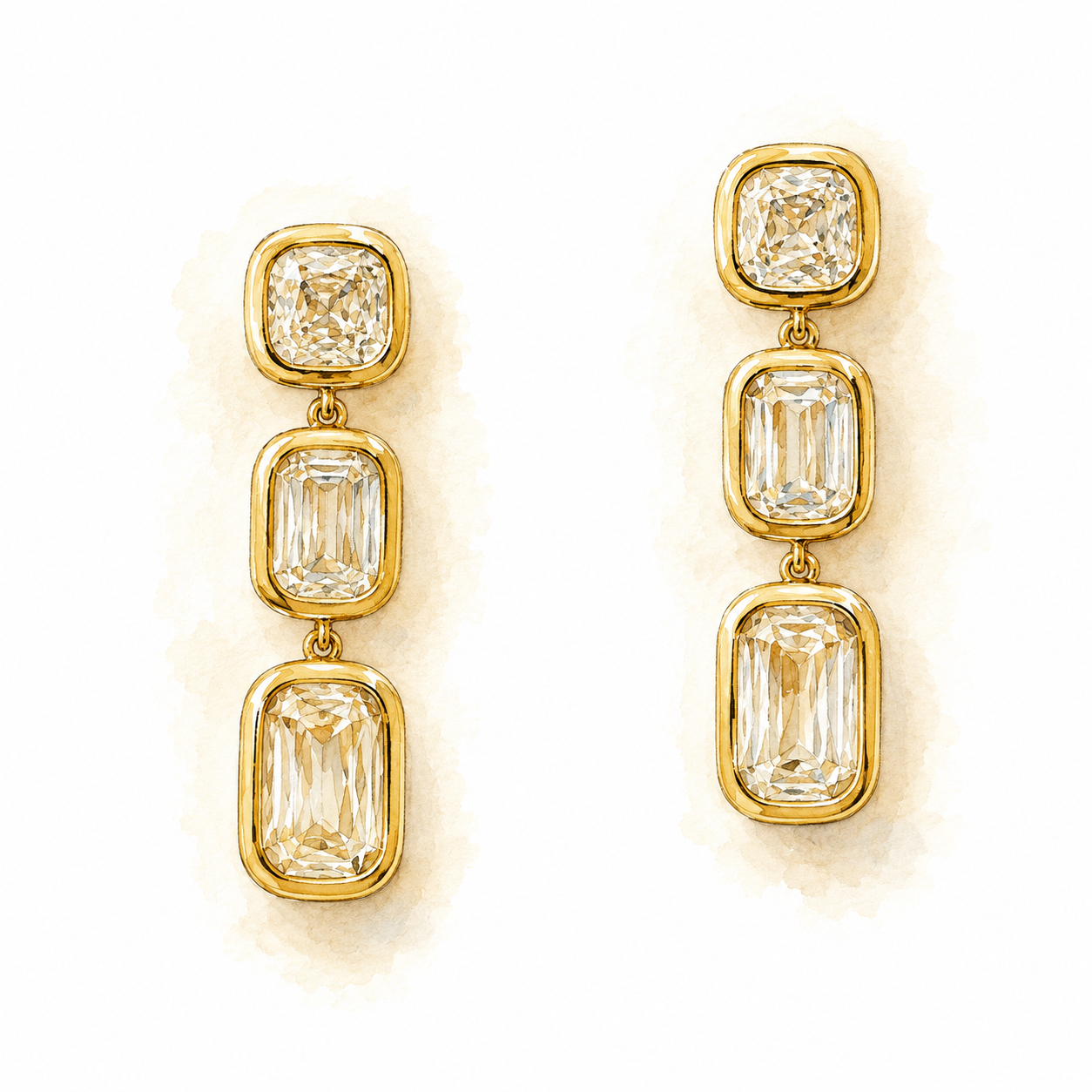 Ashoka & Cushion Diamond Bezel Earrings