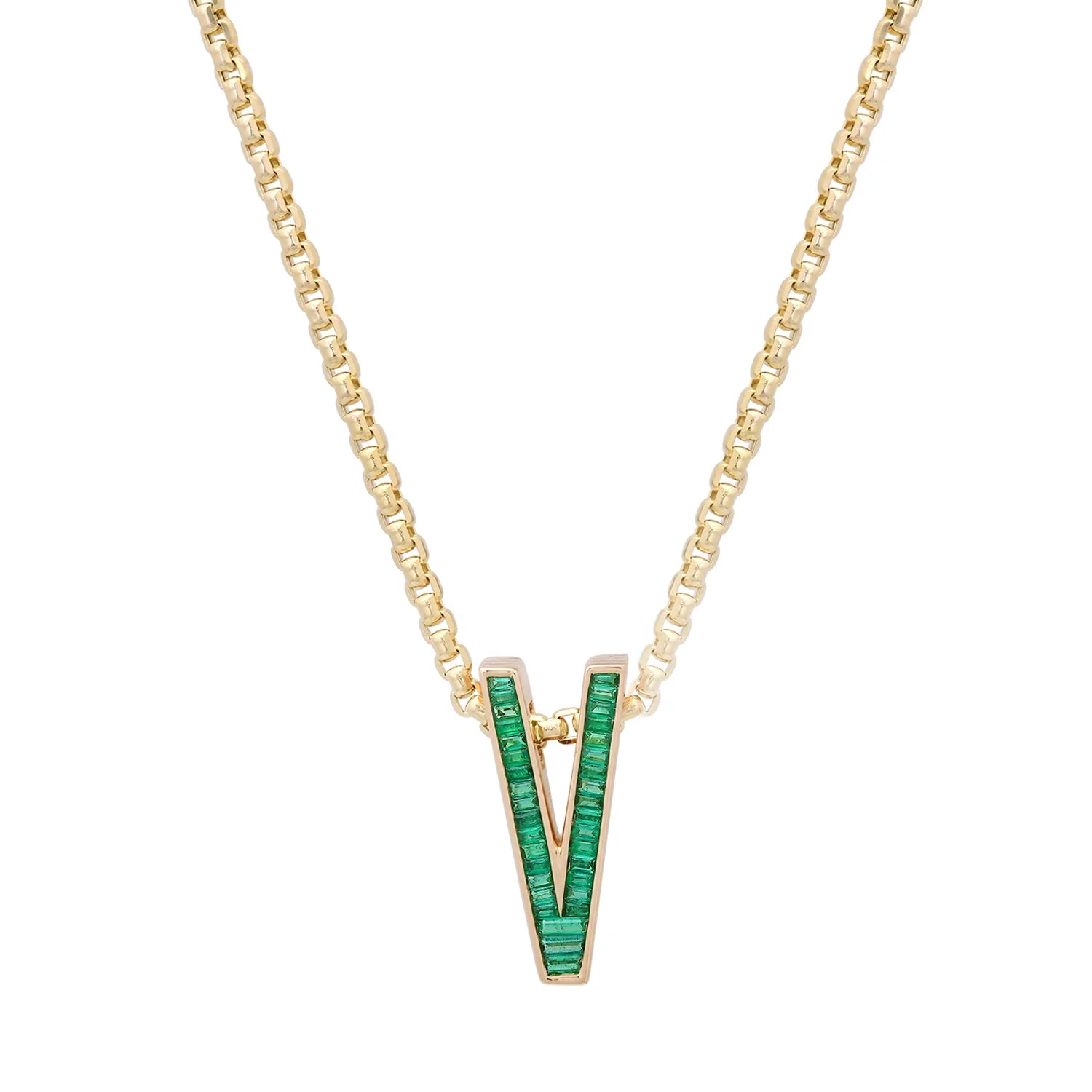 Slide-On Grandsize Encrusted Initial Pendant, Emerald