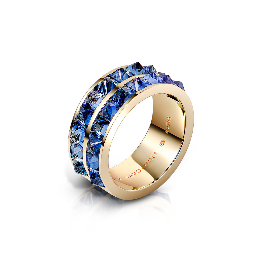 Be Spiked Double-Row Stacking Band, Blue Sapphires