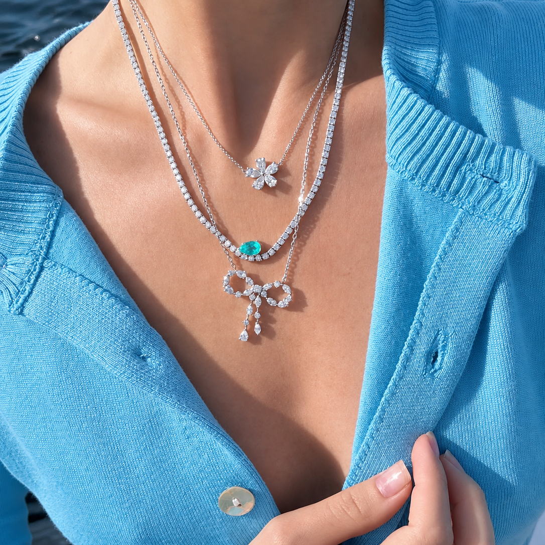Wave Diamond Tennis Necklace