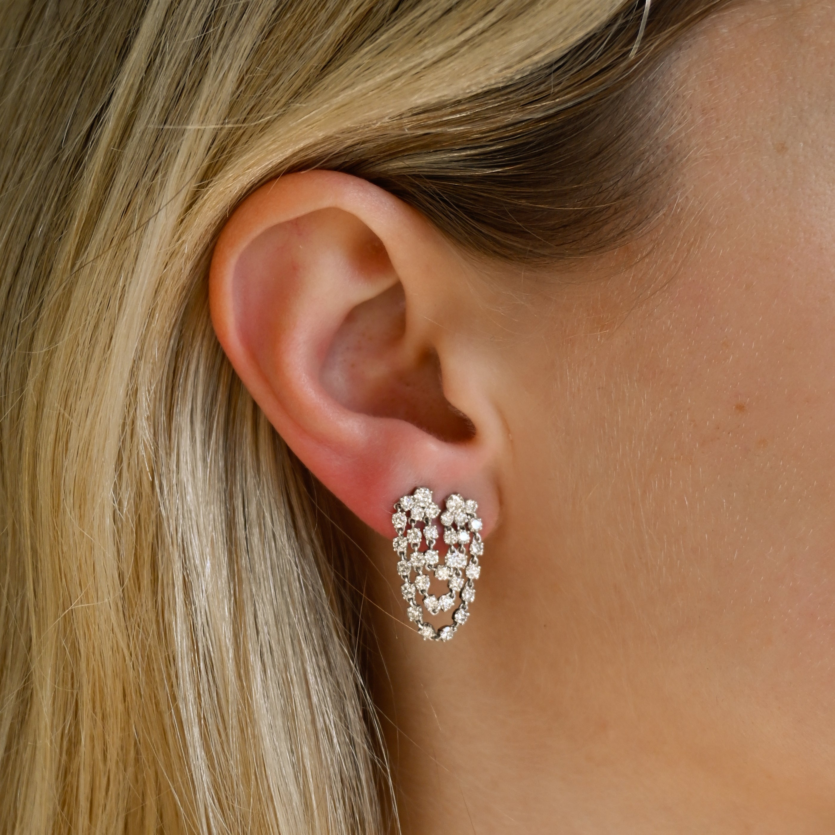 Two-Piercing Diamond Drape Earring