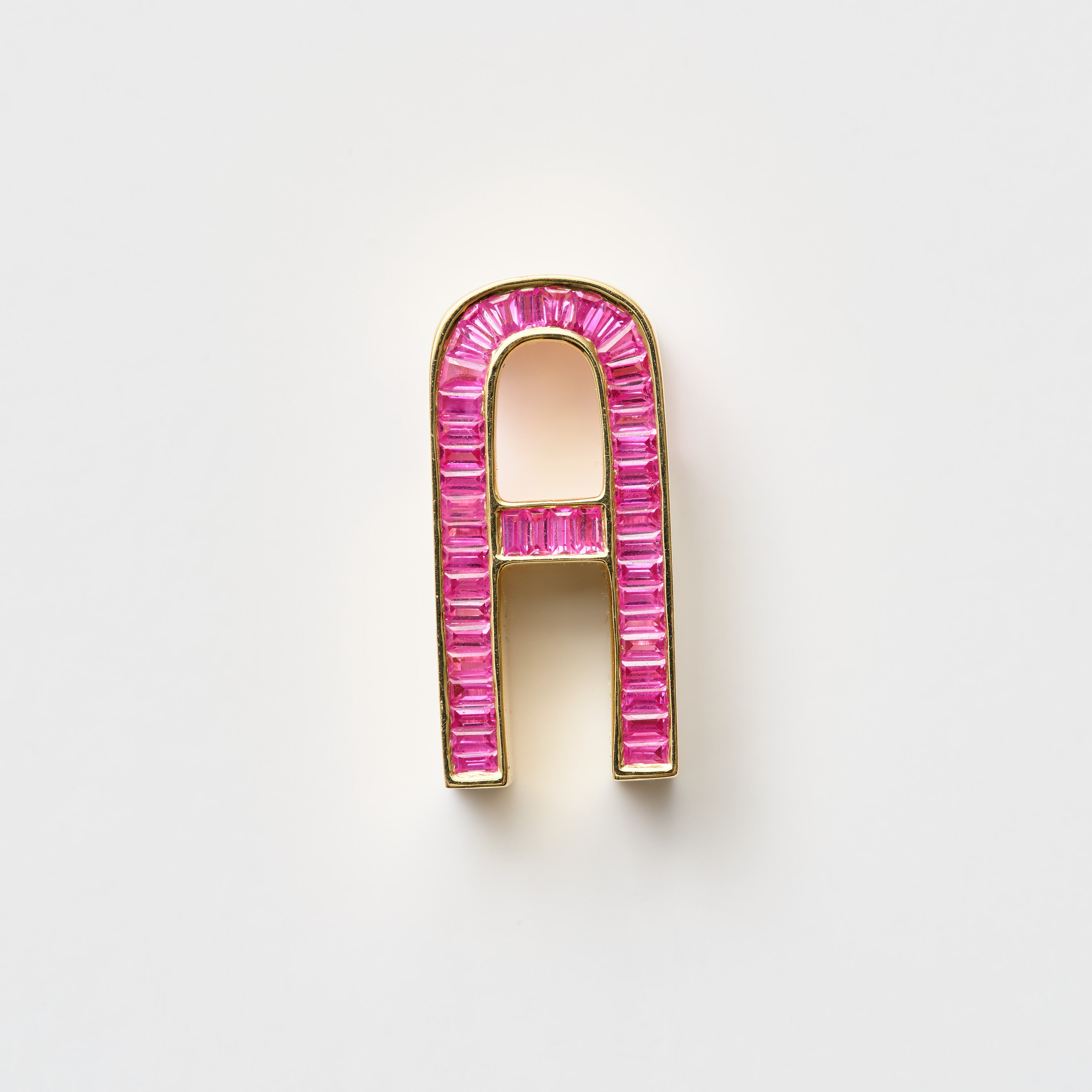Slide-On Grandsize Encrusted Initial Pendant, Pink Sapphire Letter A