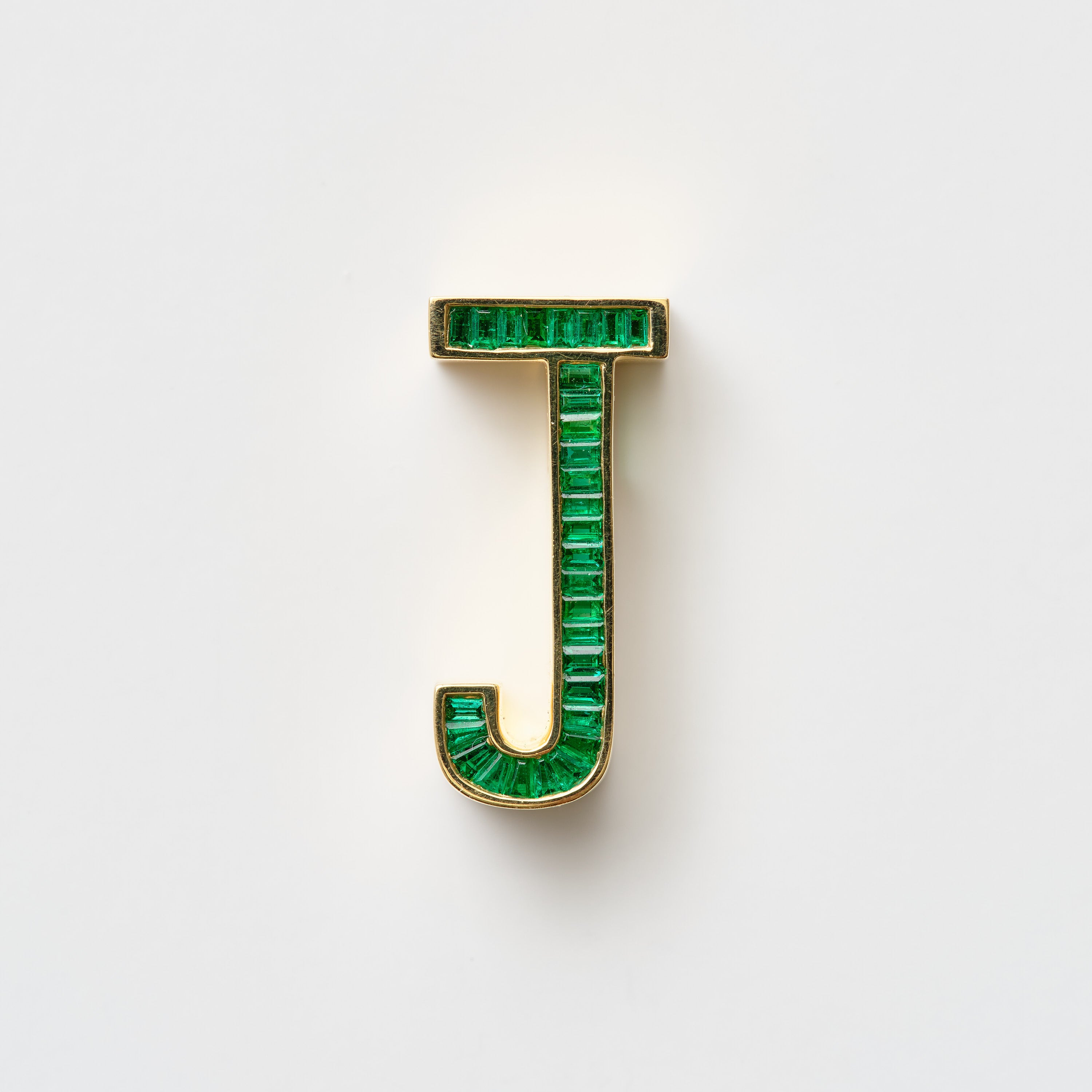 Slide-On Grandsize Encrusted Initial Pendant, Emerald Letter J