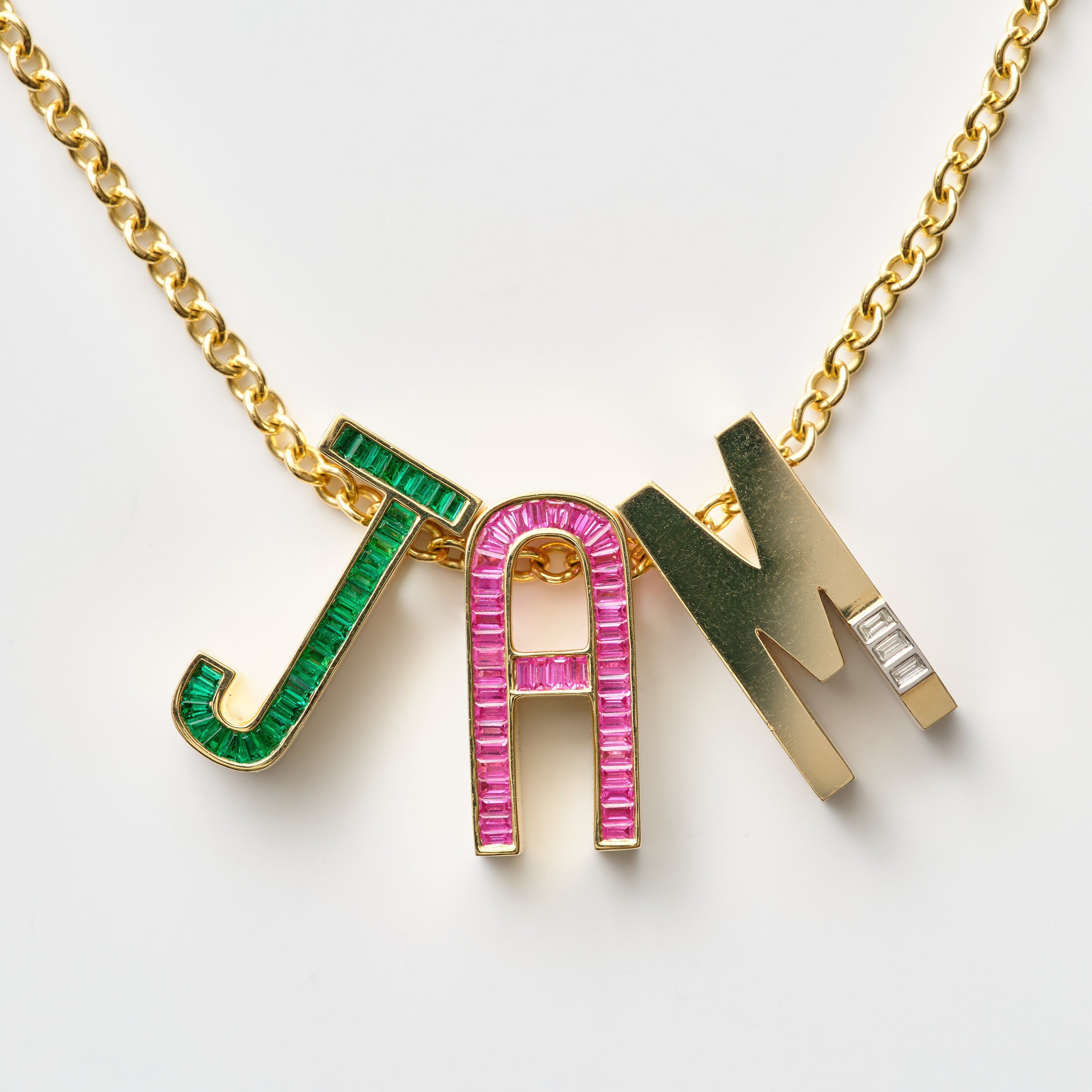 Slide-On Grandsize Encrusted Initial Pendant, Pink Sapphire Letter A