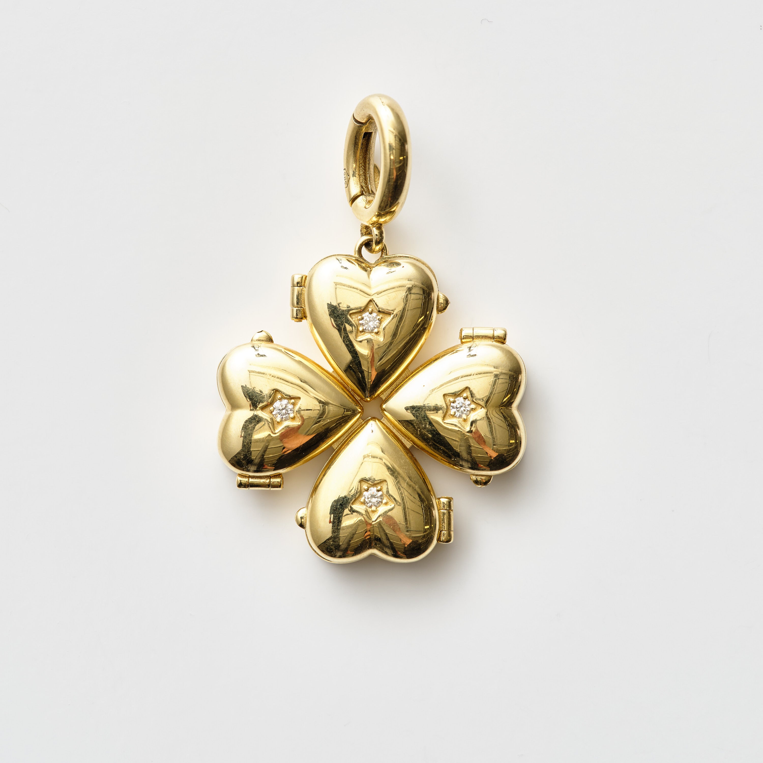 Bruno Yellow Gold and Diamond "Secret" Clover Pendant