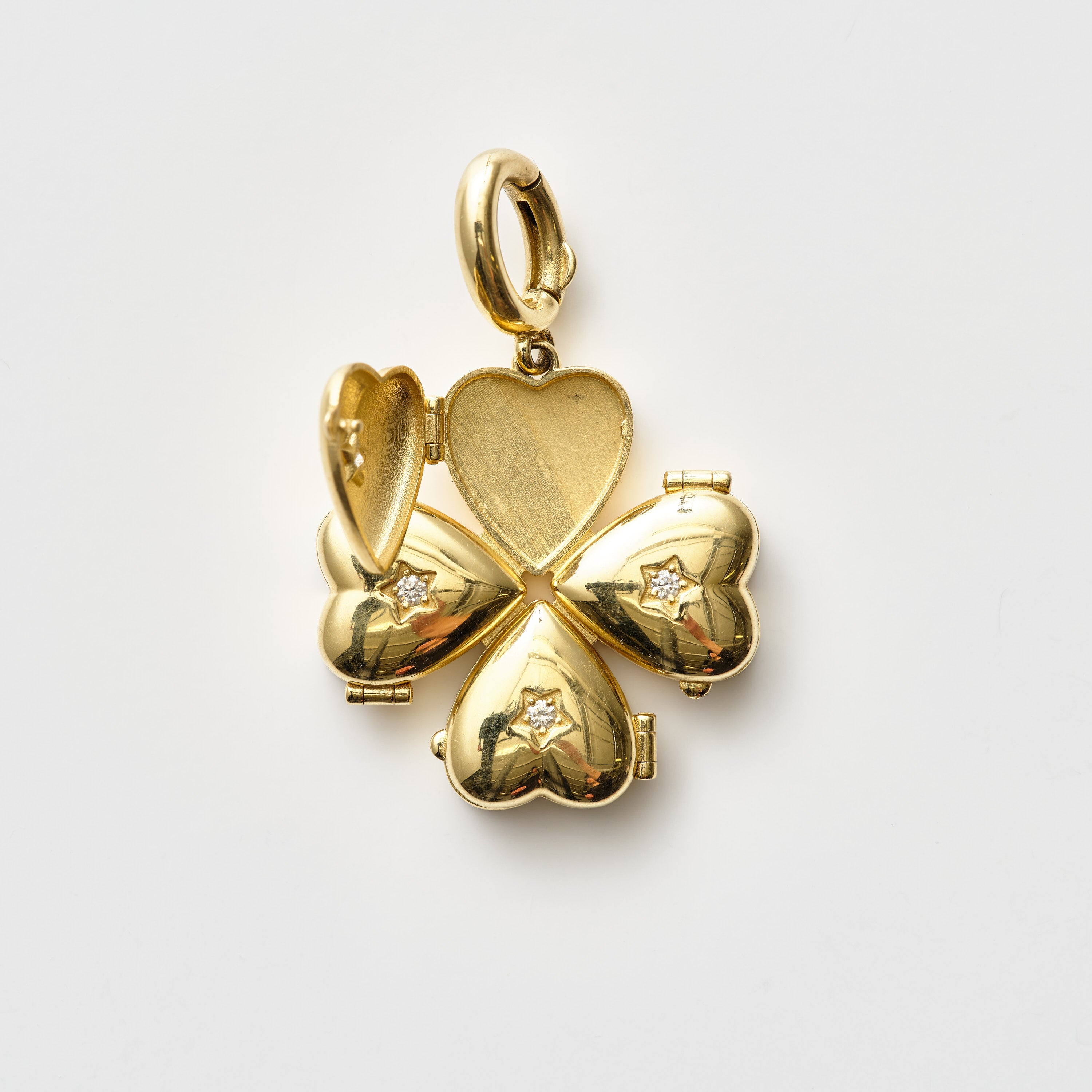 Bruno Yellow Gold and Diamond "Secret" Clover Pendant