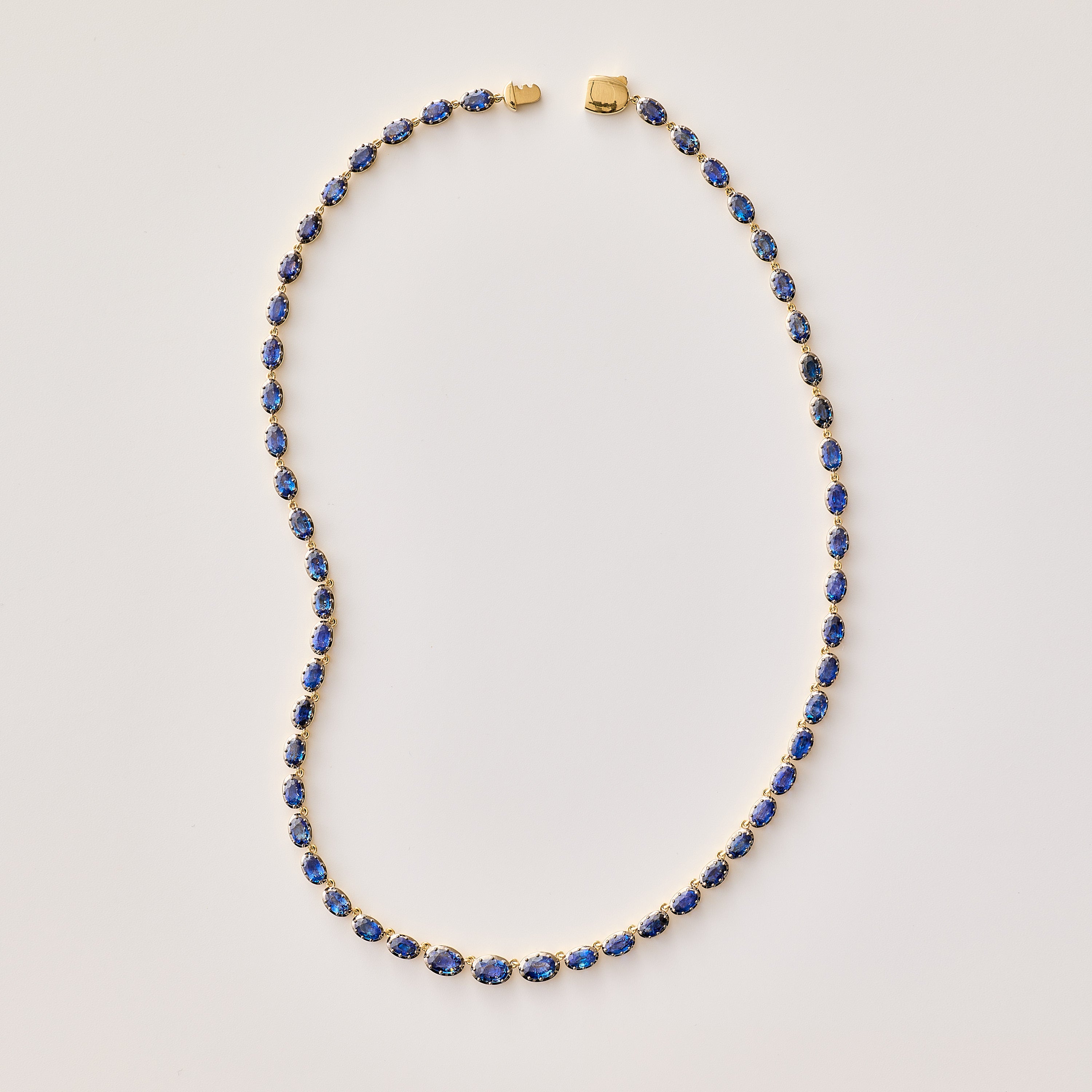 Blue Sapphire Oval Shape Collet Necklace