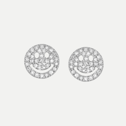 Micro-Pavé Diamond Smiley Stud Earrings