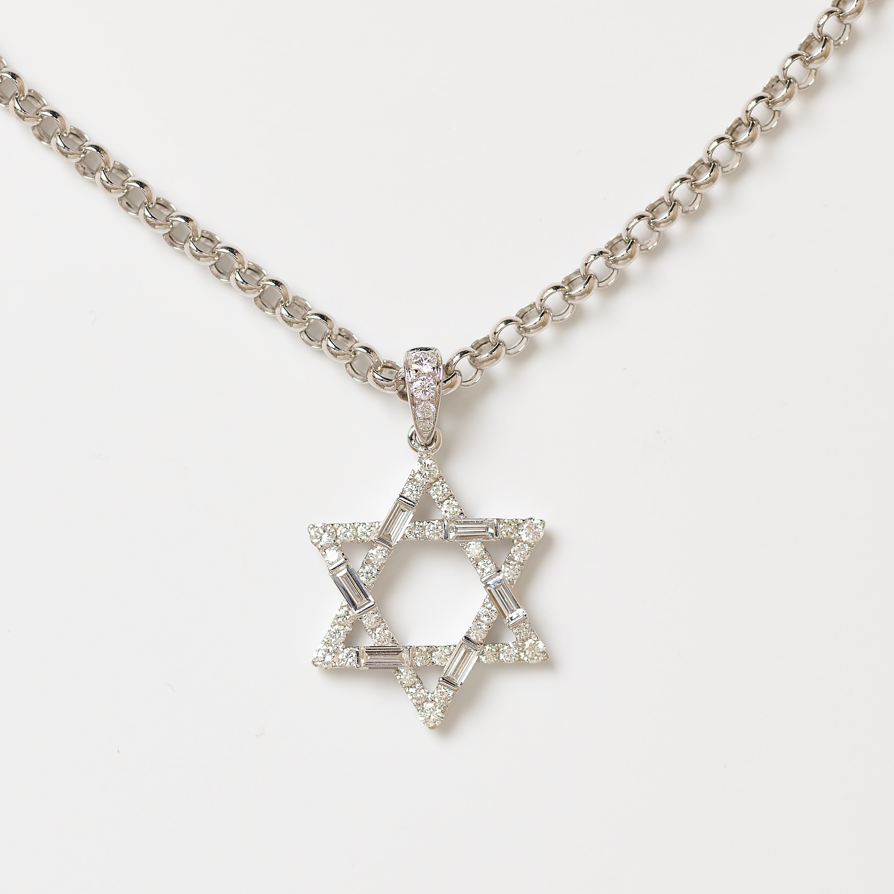 Baguette & Round Magen David Necklace