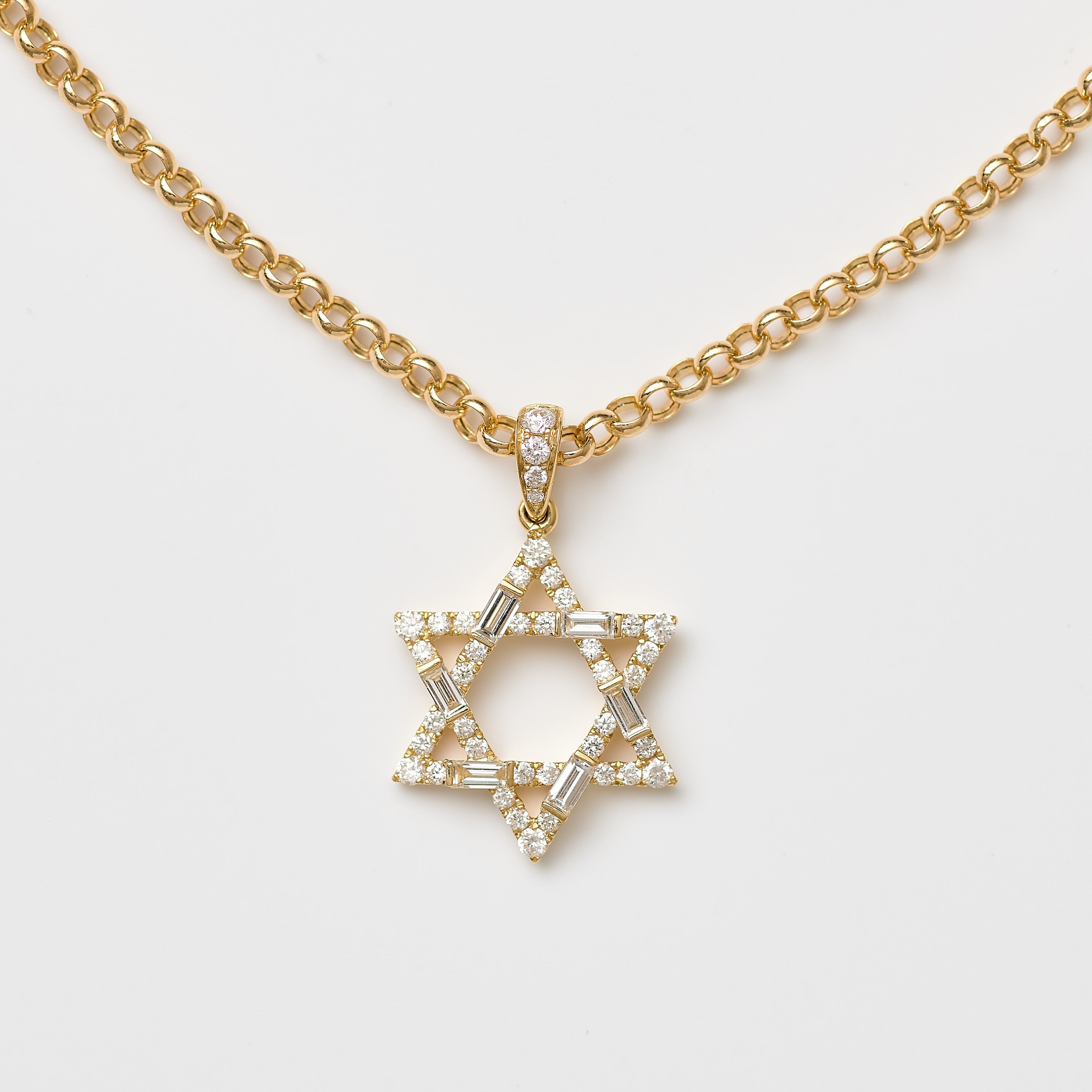 Baguette & Round Magen David Necklace