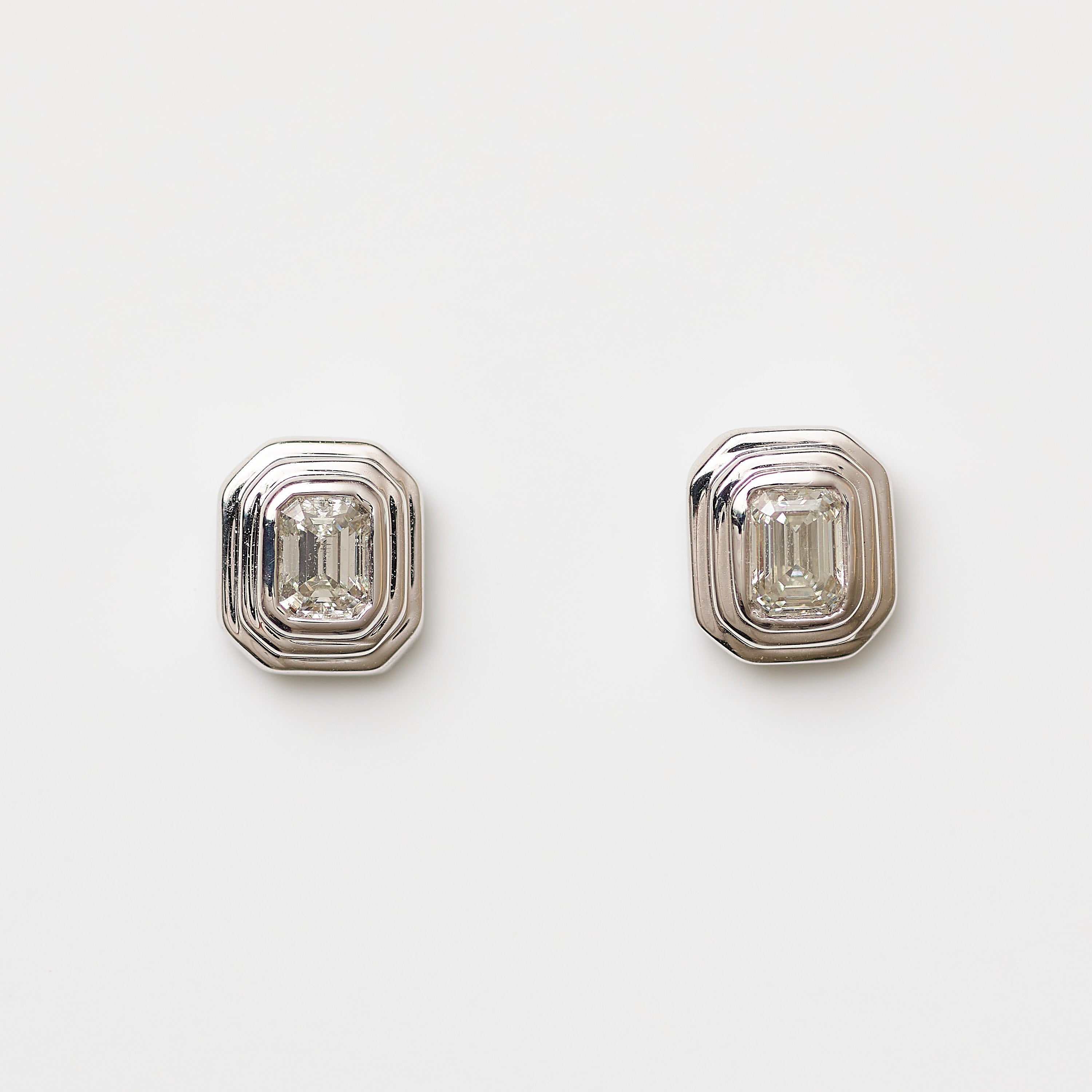 Bezel Emerald Diamond Earrings