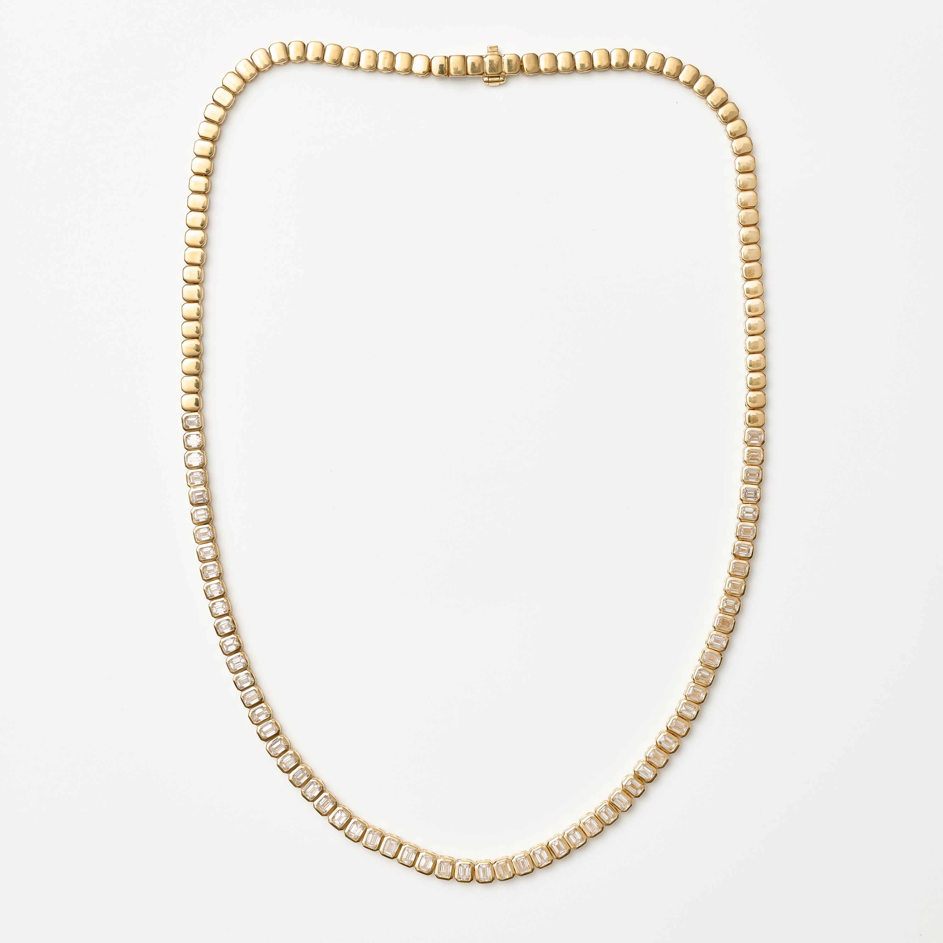 Bezel-Set Emerald Diamond Tennis Necklace