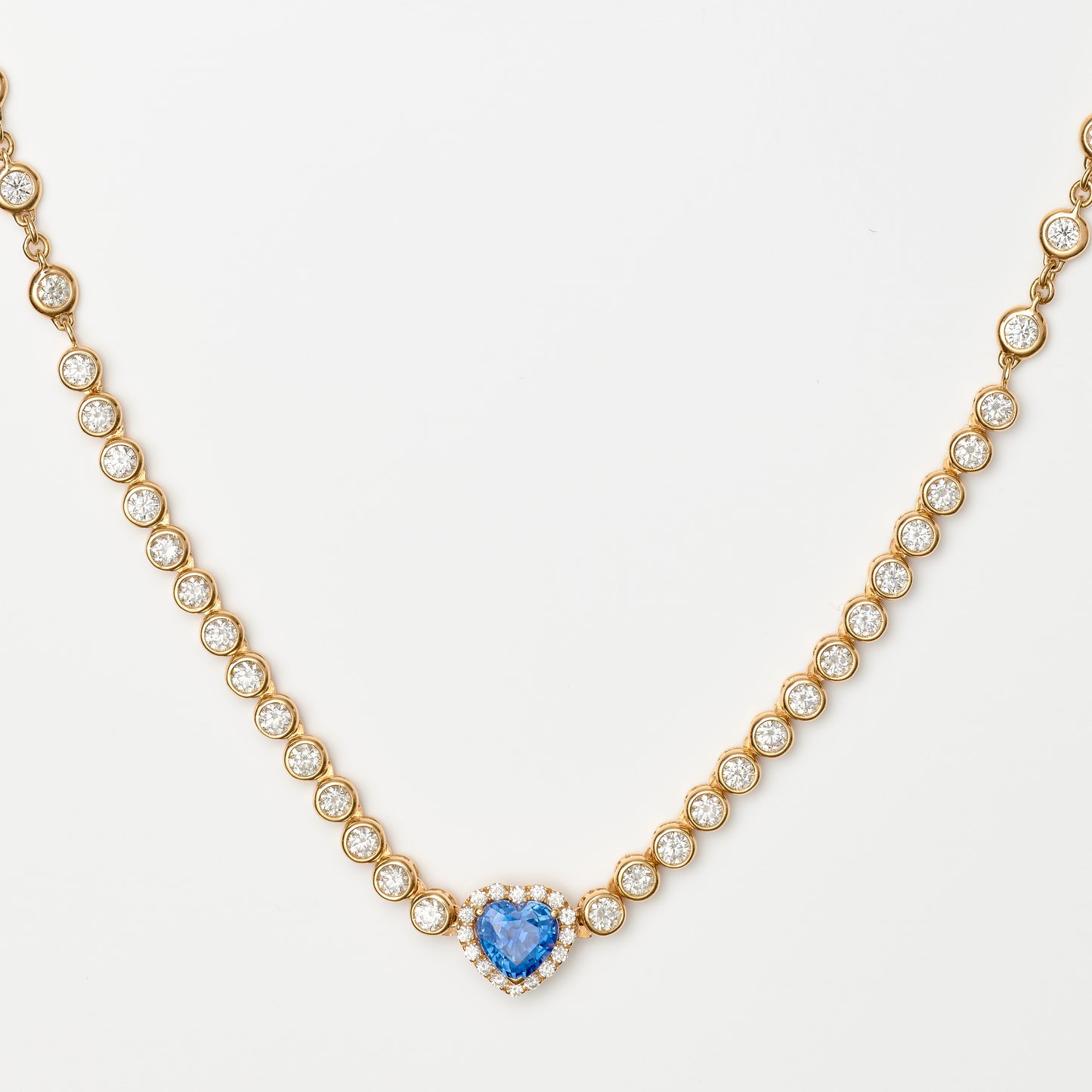 Heart Shape Sapphire & Diamond Necklace