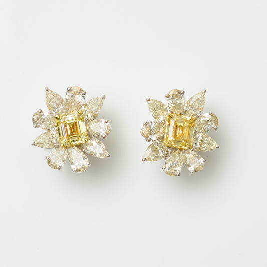 Yellow Diamond Floral Earrings