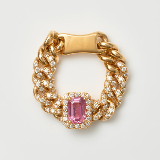 Pink Sapphire & Diamond Link Ring
