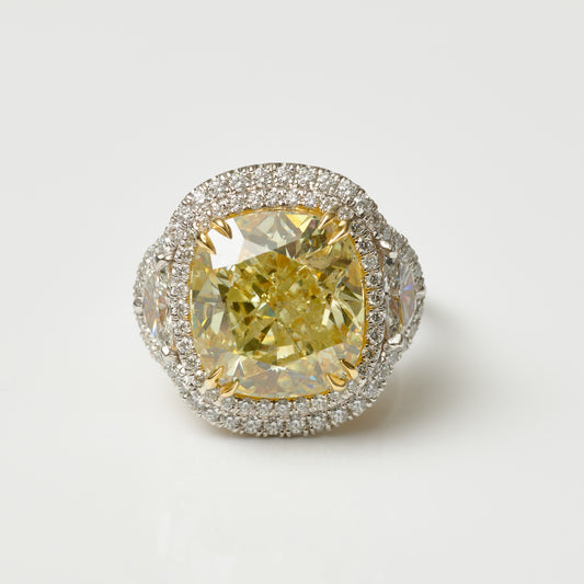 Yellow Cushion Diamond Double-Halo Ring