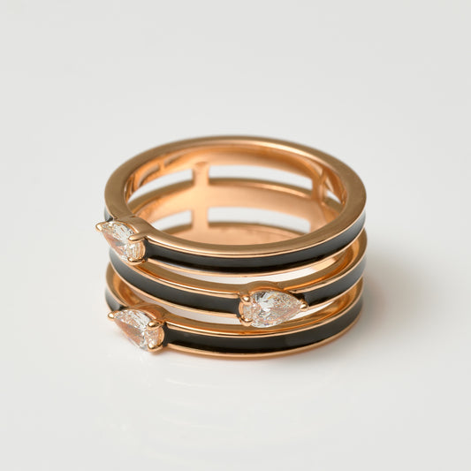 Triple-Laquer Pear Diamond Ring