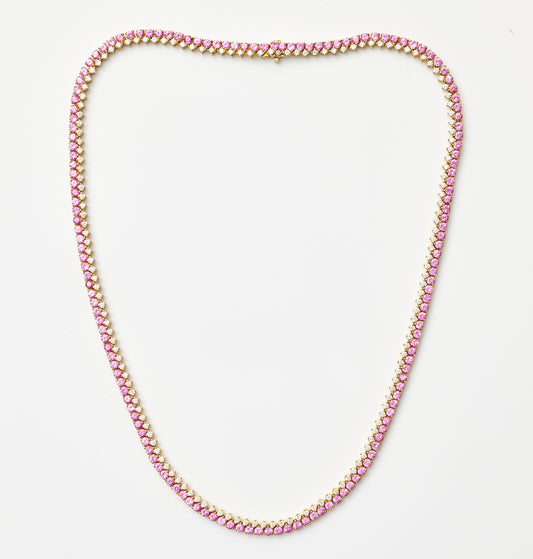 Pink Sapphire & Diamond Double Tennis Necklace