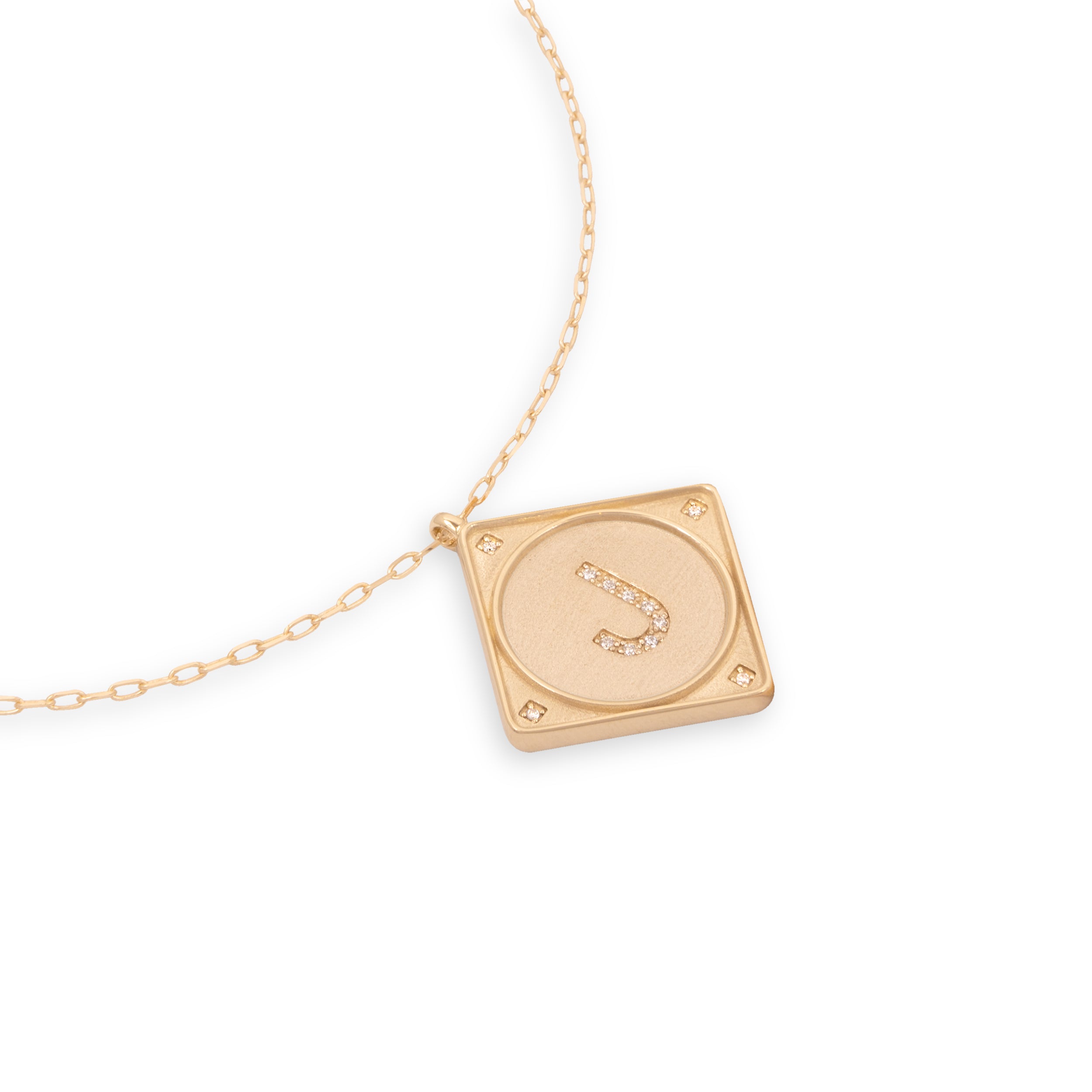Bruno Yellow Gold and White Diamonds Letter Pendant on Long Chain