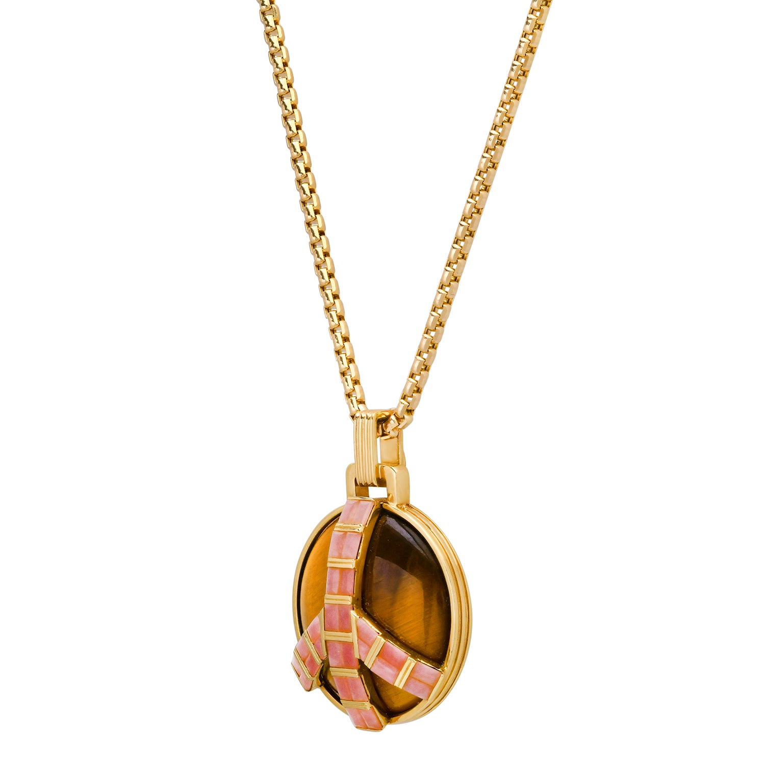 Mid-Size Peace Pendant, Tigers Eye & Pink Opal