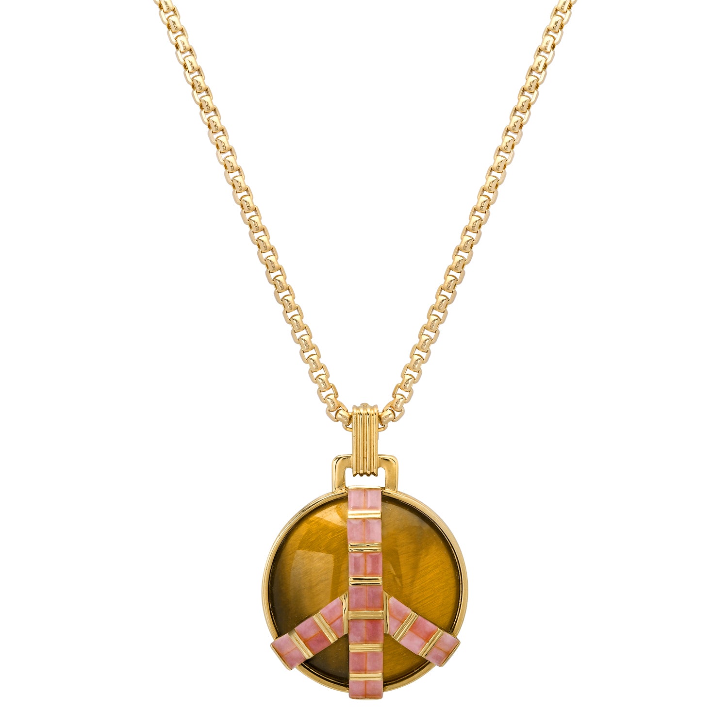 Mid-Size Peace Pendant, Tigers Eye & Pink Opal