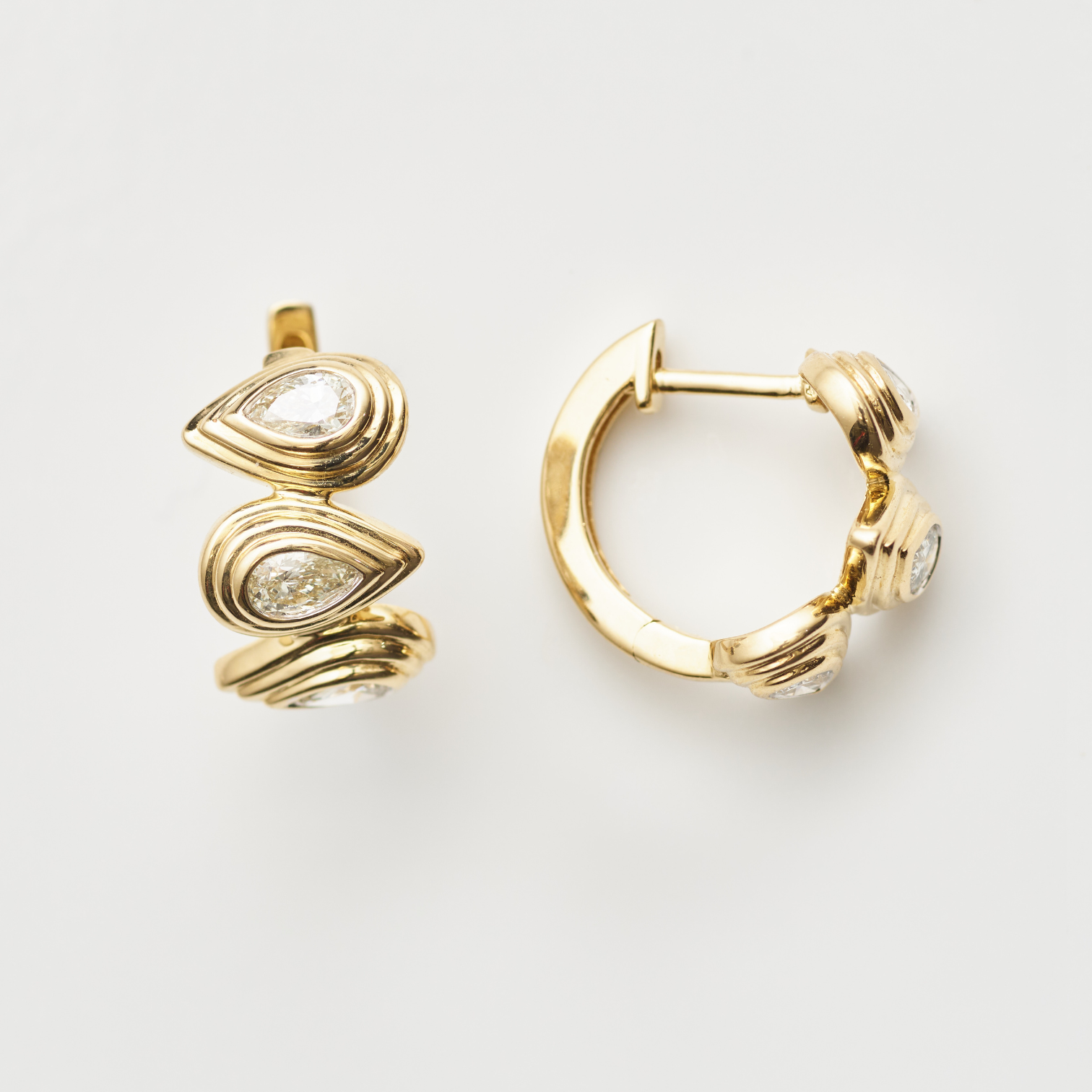 Triple-Bezel Pear Hoops
