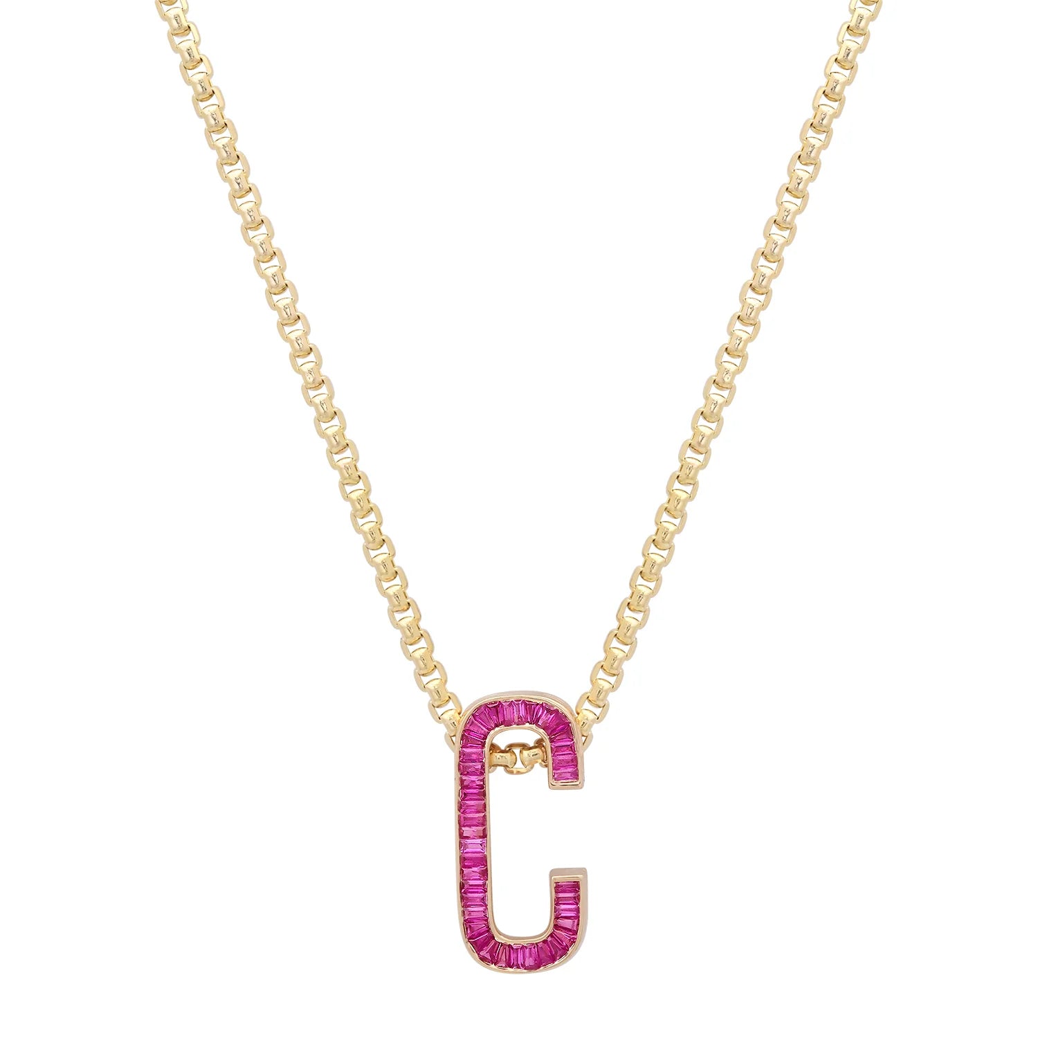 Slide-On Grandsize Encrusted Initial Pendant, Pink Sapphire